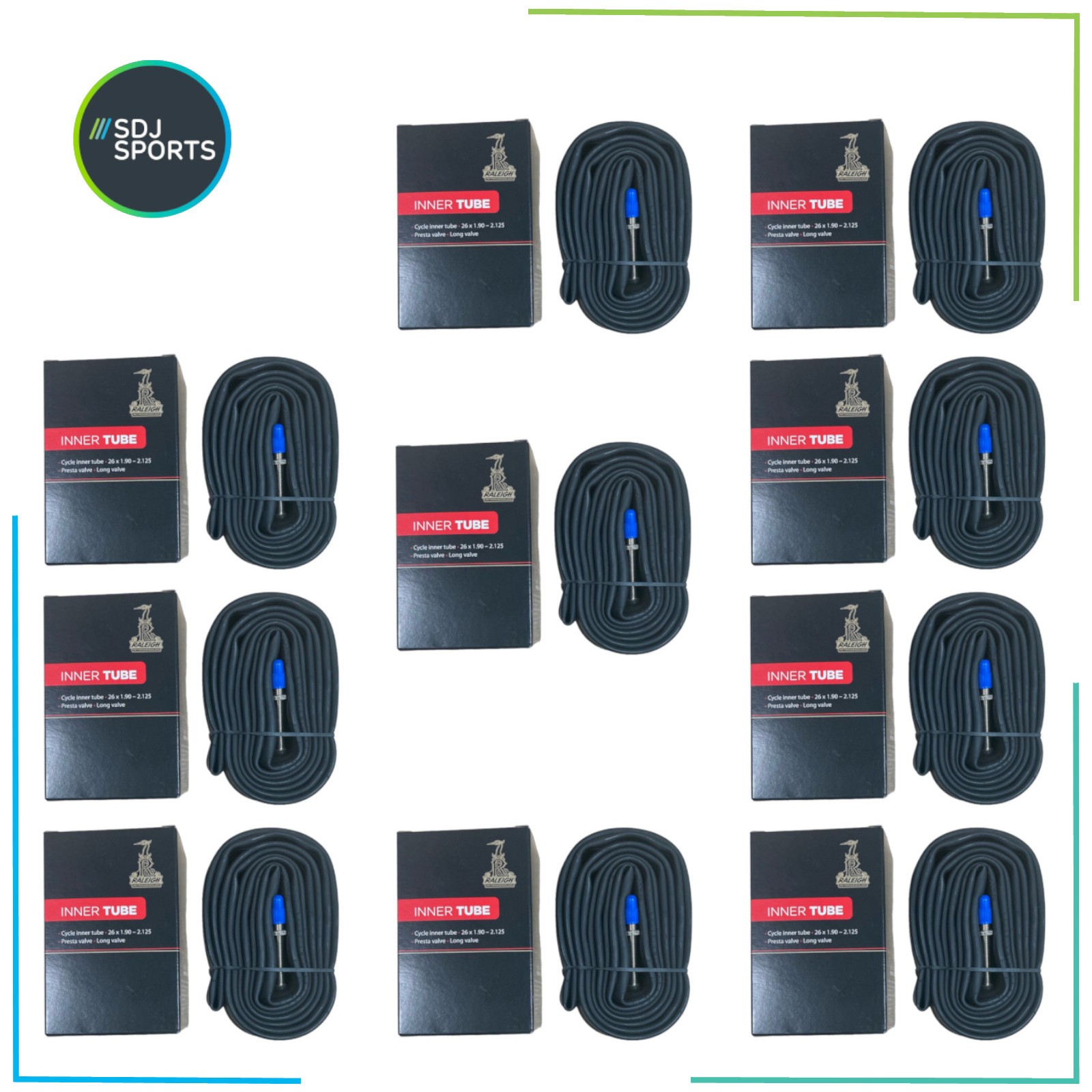 Raleigh Bike Inner Tube 26 x 1.90-2.125"" Long Valve 26 Inch Presta Valve 10 Pack