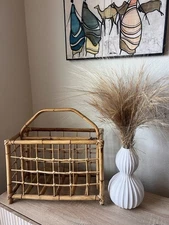 Vintage Rattan Bamboo Newspaper Magazine Rack Holder Mid Century Modern 18 x 12