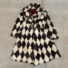 Vintage 70s Genuine Rabbit Fur Diamond Patchwork Coat Womens Medium