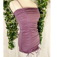 Iris Purple Ruched Adjustable Bodycon Spaghetti Mini Dress Women's Small NWOT