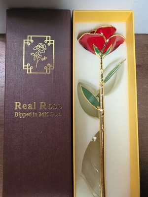 Beautiful Red Jewlers 24Kt Gold Dipped Real Rose 