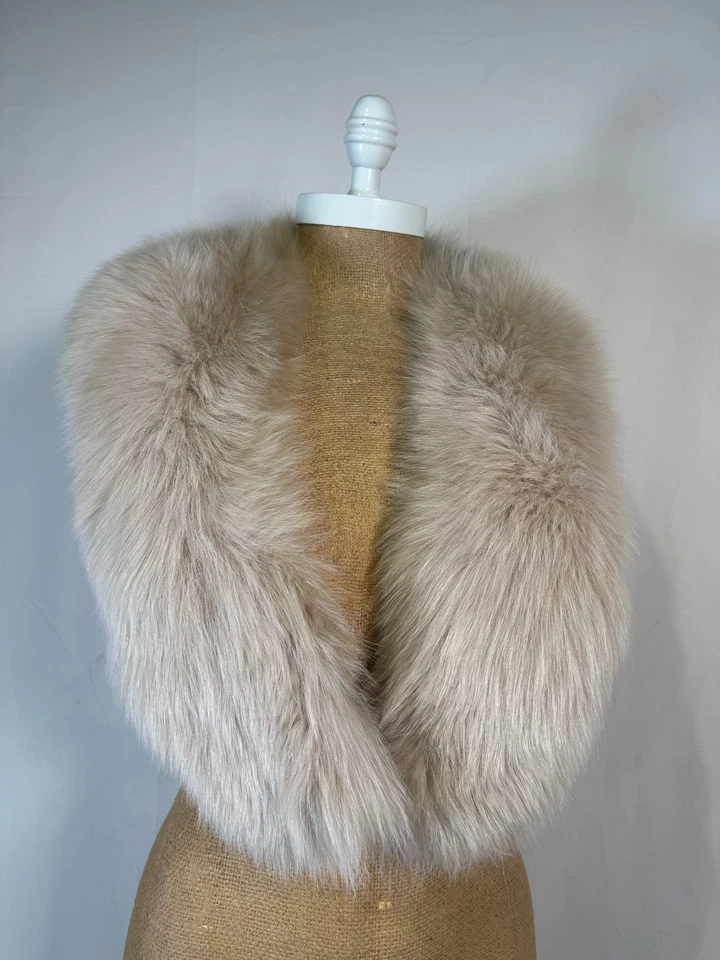 Abrigo Chaqueta Cuello Bufanda Vintage Años 80 Gris Plateado Piel de Zorro Genuina Hecho en Canadá Foto 4 de 4