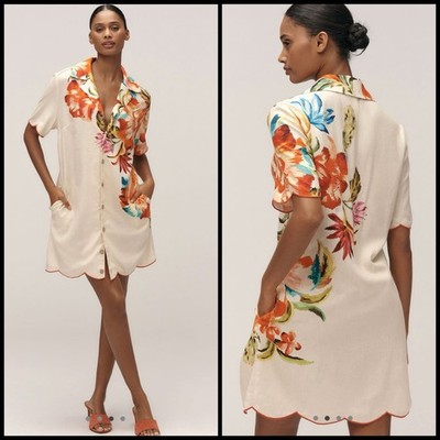 farm rio scalloped shirt dress Farm Rio x Anthropologie Scalloped Halter Linen Blend Dress