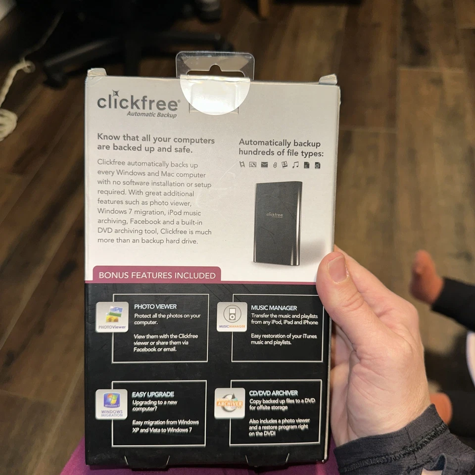 Clickfree Automatic Backup 500GB External Hard Drive Portable Backup NEW Sealed - Image 2 of 3