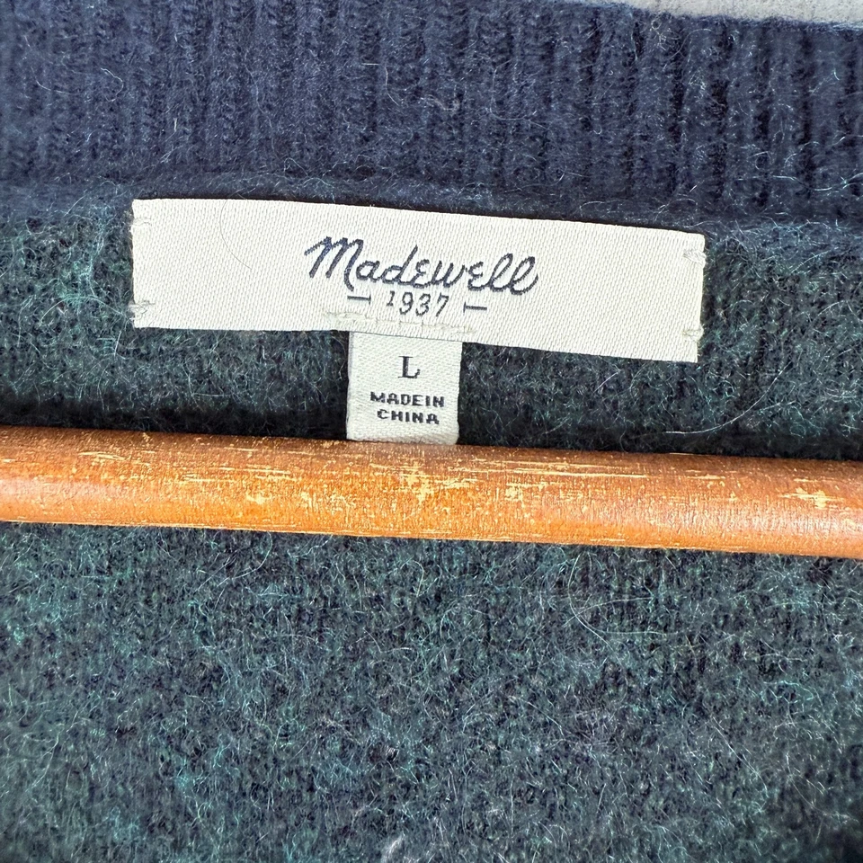 Suéter Madewell Mujer Grande Azul Verde Cuadros Lana Alpaca Mohair Mezcla Pullover Foto 2 de 4