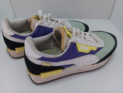    Women's Size 6.5 - PUMA Future Rider Play On White Multi Purple Yellow   