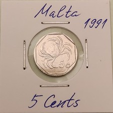 Malta coin, 5 Cents, 1991