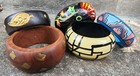 Vintage 5 Wood Bangles/ Bracelets. Some W/ Brass Accents. — photo 2