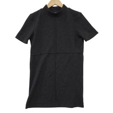 Zara Knit Mini Dress Womens Medium Charcoal Gray Mock Neck Short Sleeve Casual