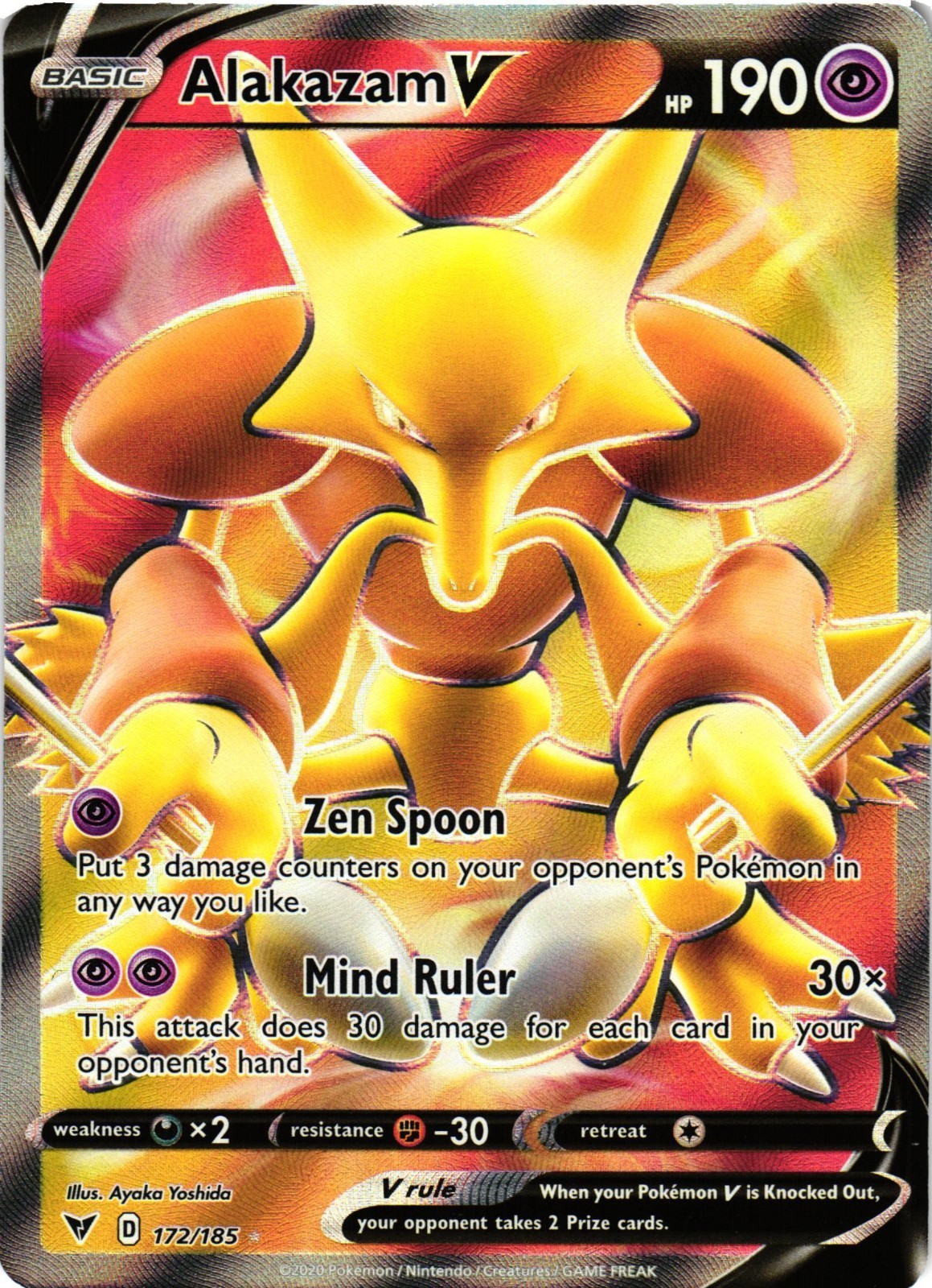 Pokémon TCG SWSH Vivid Voltage Alakazam V 172/185 Full Art NM