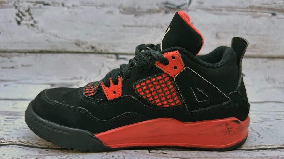 Jordan 4 Retro Shoes Youth Size 2Y Black Red Preschool PS BQ7669-016 Jumpman - Image 4 of 4