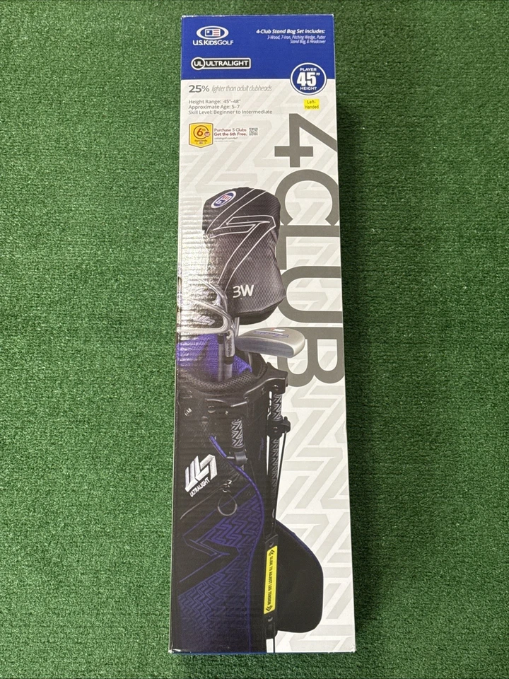 US Kids Golf UL 45” Height WT25 4-Club Stand Bag Set Black/Blue Trim LEFT HANDED - Image 2 of 4