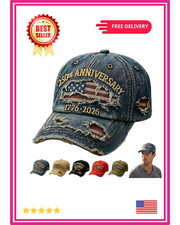 US 250th Anniversary Hat Denim Baseball Cap Patriotic 1776  2026 American