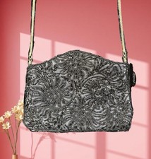 Vintage La Regale Women's Beaded Black Purse Shoulder Evening Bag Prom Dance