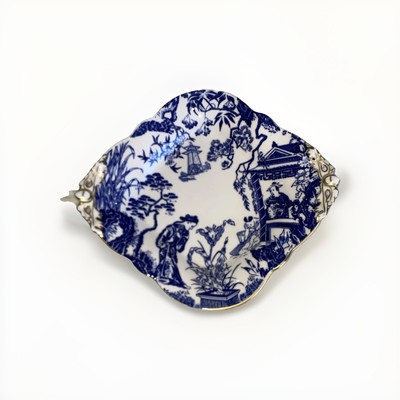 Royal Crown Derby Blue Mikado Footed Acorn Handle Dish 8.75'' Blue, Gold & White