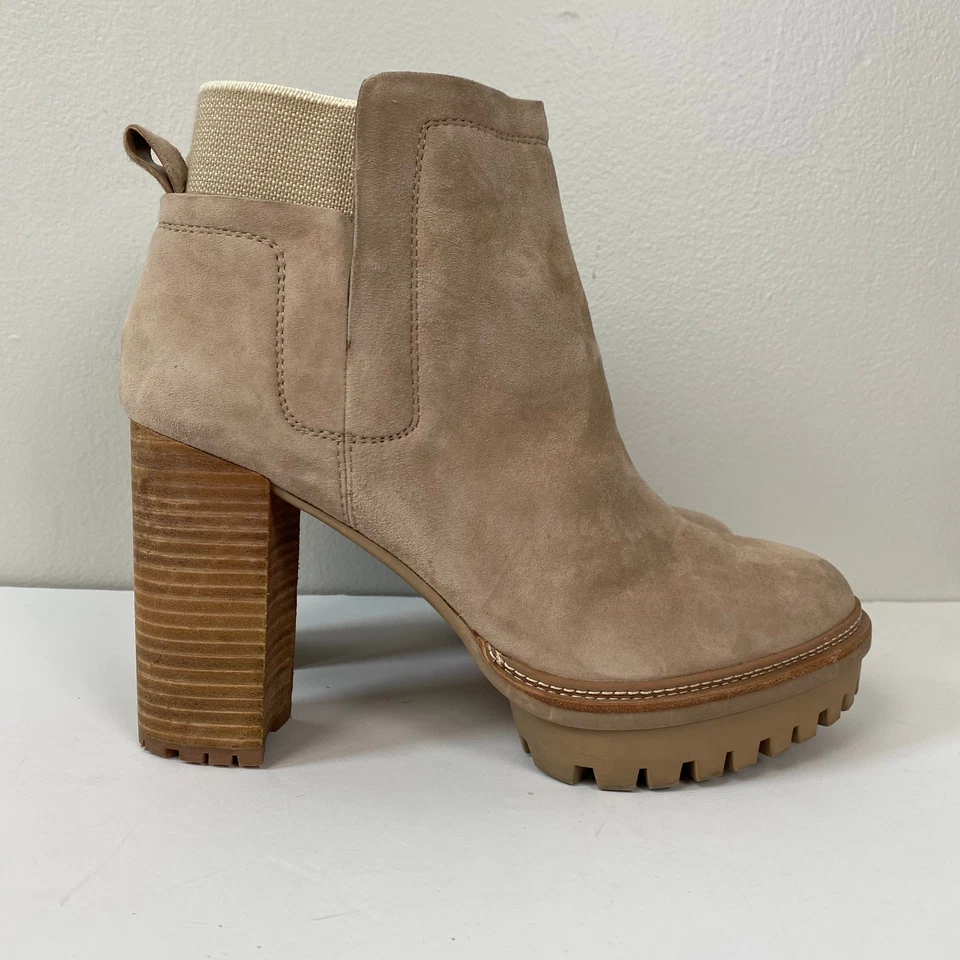 Vince Camuto Erina Booties Chunky Platform Lug Sole Taupe Suede Leather Boot 11M - Image 3 of 4