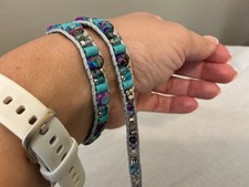 Boho Wrap Bracelet Turquoise Purple Beaded Leather Adjustable Layered