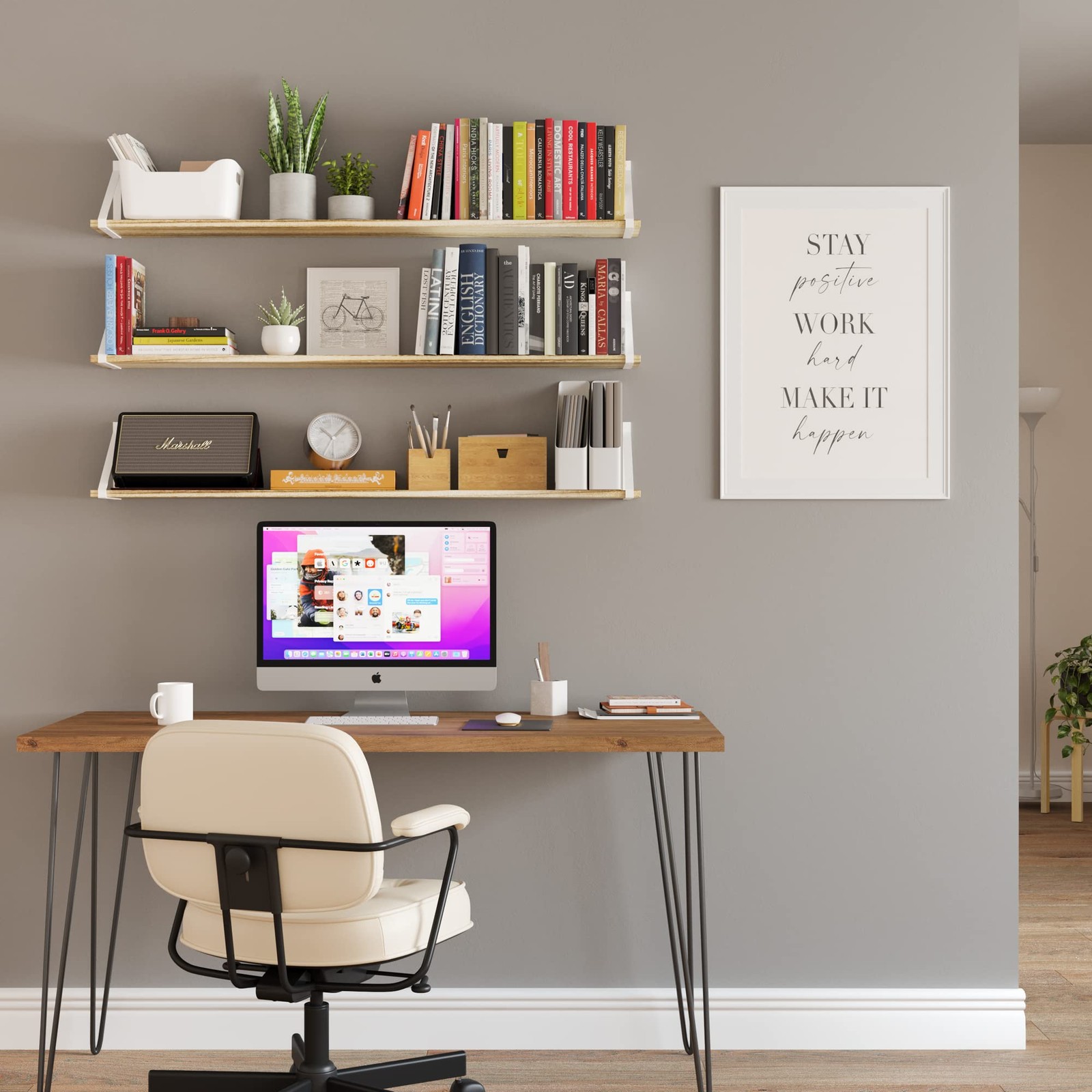 Bora Long Floating Shelves, 48" x 6" Wall Bookshelf Living Room Decor, Rustic...