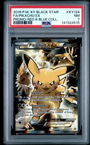 2016 POKEMON XY BLACK STAR PROMO RED & BLUE COLL FULL ART/PIKACHU EX PSA 7