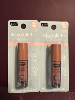 2pk B COLOR BOBA MILK TEA CHOCOLATE FLAVOR SCENTED LIPGLOSS NUDE COLOR LIP GLOSS