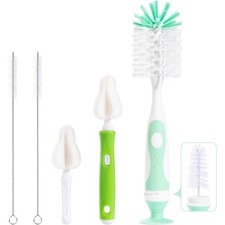 Baby Bottle Brush Base Nylon Nipple Cleaner Stand 2 Straw Brushes Green