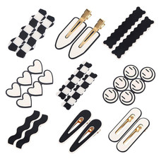 18Pcs Acrylic Checkered Hair Clip,Black and White Checkered No Bend Hair Clips f