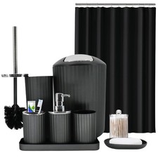 Black Bathroom Set, 9-Piece Bathroom Accessory Sets Complete with Trash Can, ...