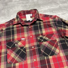 Vintage Carhartt Flannel Shirt Men's Large Red Plaid Heavyweight Cotton USA Made
