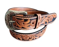 Twisted X Western Rodeo Saddle Tan Tooled Leather Belt Floral Size 40