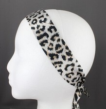 Cheetah leopard print long tie wrap fabric headband head scarf Black White