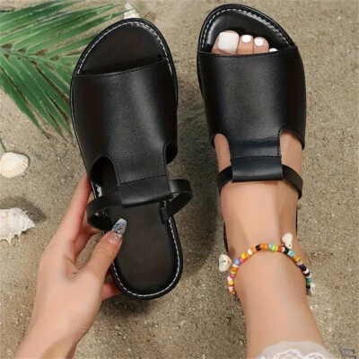 Damen Leder Flach Sandalen Slipper Flat Sommer Hausschuhe Schuhe Strand DE