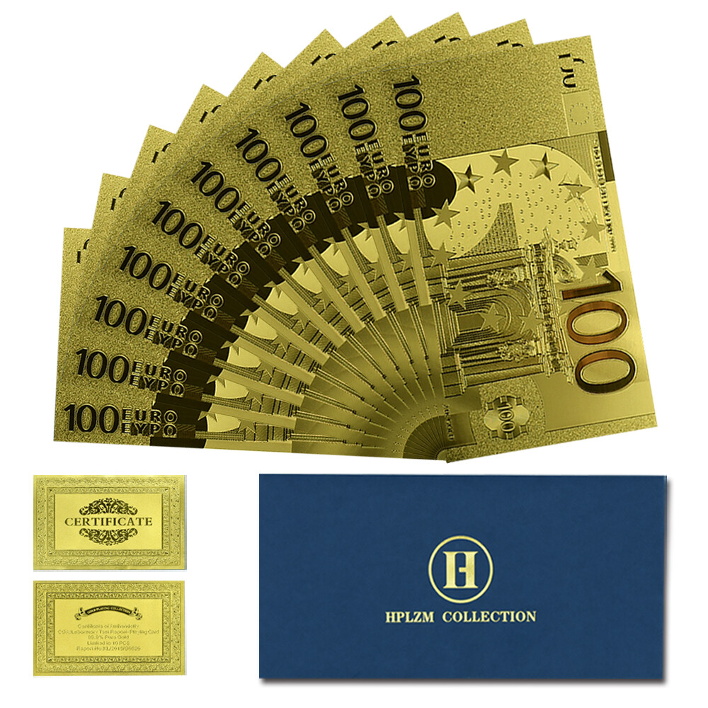 Billetes de regalo de recuerdo de 100 euros de lámina de oro 10 piezas con sobre coleccionables