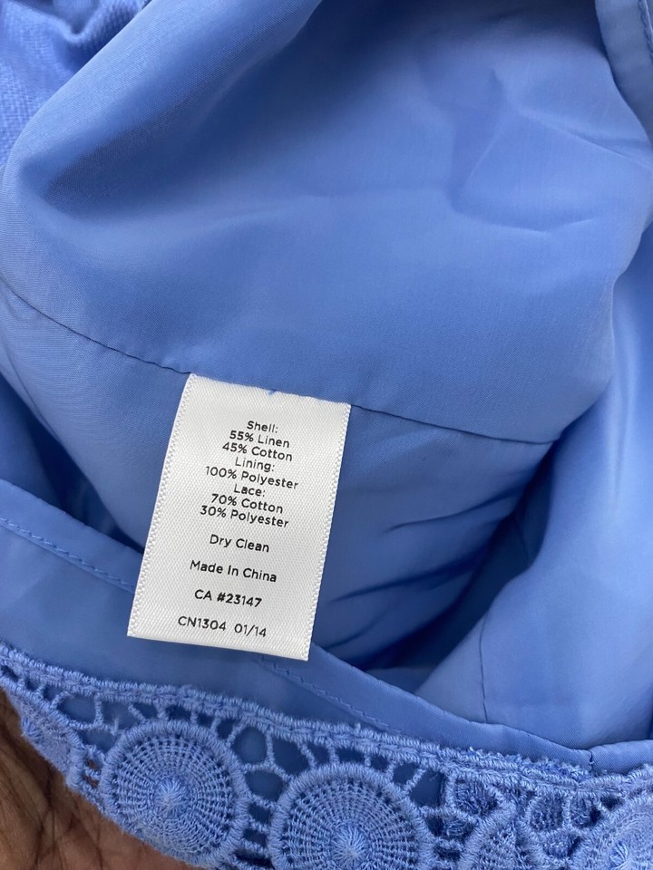 Talbots Womens Boho Linen Blazer Jacket Timeless Blue Businesscore