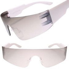 Trendy Rimless Futuristic Wrap Around Sunglasses Mirrored Cyberpunk Visor