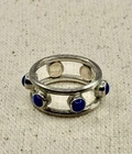 925 Sterling Silver JCD Vintage Lapis Lazuli Gem Beaded Band Ring Sz 6.75
