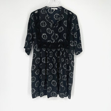 Sandro Dress Womens 2 Black Mini Boho Peace Flowers Silk Hippie Fairy Grunge