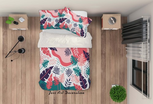 3D Leaves Flora Watercolor Quilt Cover Set Bedding Sets Pillowcases Queen 2 - Foto 2 di 7