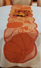 FABRIC LACE TABLE RUNNER (15" x 72"), HARVEST, PUMPKIN & LEAVES by Forum