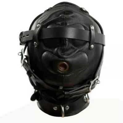 FOND OF MILITARY Genuine Leather Bondage Gimp Hood Mask Sensory Deprivation Head Harness