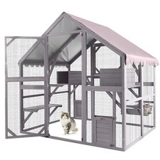 Outdoor Cat Enclosure Large Cat Houses with Tarp Roof 59.5"