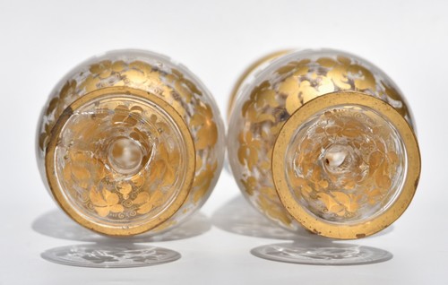 Pair of Antique Moser Bohemian Glass Vases - Gilt Foliage & Keystone 30cm - Picture 12 of 21