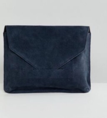ASOS DESIGN suede tuck front clutch bag Purse Navy Blue