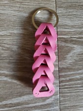 Handmade Leather Key Chain Pink With Silver Tone Split Ring