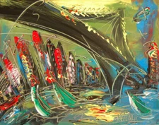 MANHATTAN JAZZ modern    Nice Abstract Modern Original Oil Painting  BYBO87