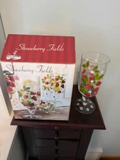 Strawberry Fields Home Essential 4 Hand Painted Stunning Glasses 7 7/8"