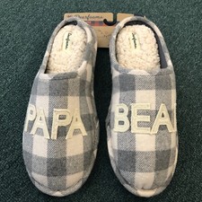 Dearfoams PAPA BEAR White Plaid Clog Memory Foam Slippers Large 11-12