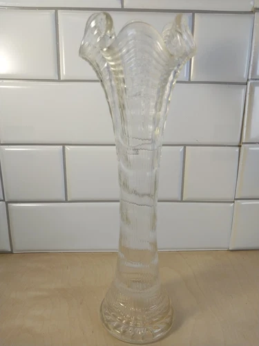 Imperial ~ Clear Ripple Swung Style Small Glass Vase ~ 10.5"x3.5" ~ Vintage