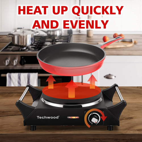 Techwood Hot Plate Portable Electric Stove 1500W Countertop Single Burner with A - Picture 4 of 12