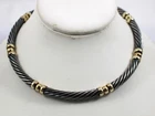 David Yurman Sterling Silver 14K & 18K Gold 7mm Metro Cable 15"  Choker Necklace
