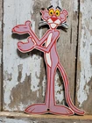 VINTAGE PINK PANTHER PORCELAIN SIGN OLD CARTOON CHARACTER DIECUT 13"